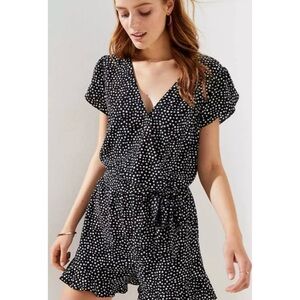 Loft Polka Dot Mock Wrap Tie Front Romper